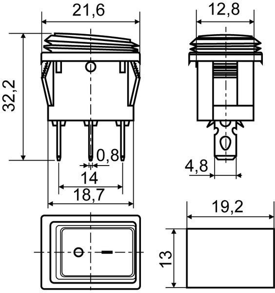 KCD1-2-101NW R/B 220V Перемикач 1 клав. вологозах. червоний з підсвічуванням