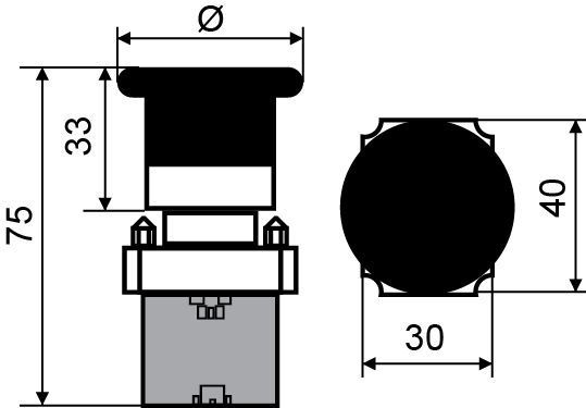 XB2-BC21 Кнопка "грибок" (d 40 мм) "Старт" чорна
